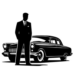 Wall Mural - man with classic car vector illustration