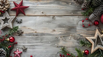 Poster - Festive Christmas Decorations on Rustic Wooden Background