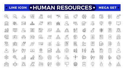 Wall Mural - Set of outline icons related to HR, Human Resources, Recruitment, Employment, business, office, company, management. Linear icon collection.