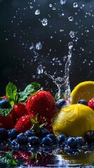 Wall Mural - A fruit salad with strawberries, blueberries, and a lemon