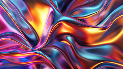 Canvas Print - A vibrant, fluid metallic gradient with dynamic waves of bold colors, creating a striking abstract background for graphic design.