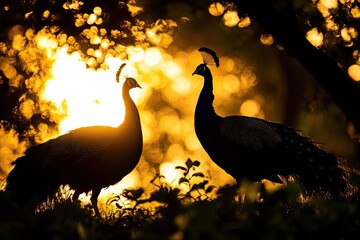 Wall Mural - Silhouette of peacocks in the royal gardens 