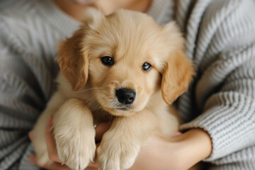 Canvas Print - a person holding a puppy in their arms