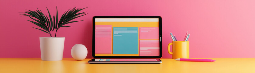 Poster - Colorful Minimalist Office Desk Mockup.