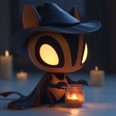 Canvas Print - Cute Cartoon Creature with Hat and Candle