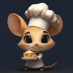 Wall Mural - Cute Mouse Chef Holding Cheese