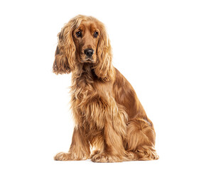 Wall Mural - English cocker spaniel dog sitting and looking away on white background