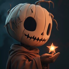 Sticker - Pumpkin Person Holding a Star