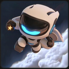 Poster - Cute Robot Flying Through Clouds