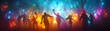© HaJung - Glowing Abstract Halloween Party concept as A vibrant glowing abstract digital art of a Halloween party with colorful lights and dancing figures. The scene is full of energy and excitement ideal for a