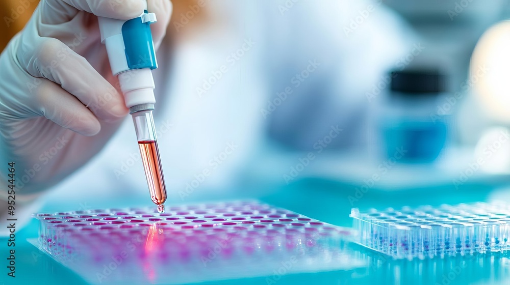 Researcher using microarray plates for high-throughput cell analysis ...