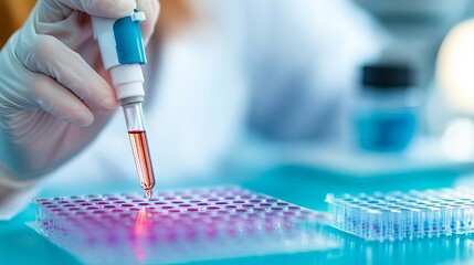 researcher using microarray plates for high-throughput cell analysis, parallel testing, biotech adva