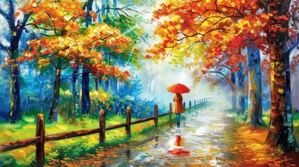 Wall Mural - a woman with a red umbrella 