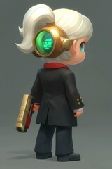 Poster - Cute Cartoon Character with a Gun and a Futuristic Headband