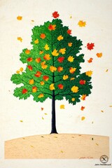 Sticker - Autumn Tree with Falling Leaves