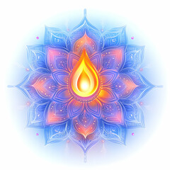 Wall Mural - Flat Holographic Mandala and Flame with Purity Text concept as A serene photo featuring a glowing holographic mandala and flame symbolizing purity and spiritual cleansing during Dussehra. The design i