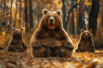 Wall Mural - a group of brown bears sitting in a forest