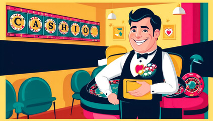 cartoon male croupier , flat design illustration