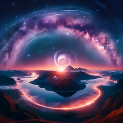 Wall Mural - Galaxy night landscape panoramic.