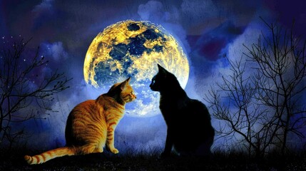 Canvas Print - Two cats in the night sky