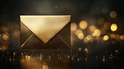 The gold envelope is on the right side of an abstract dark background with space for text.