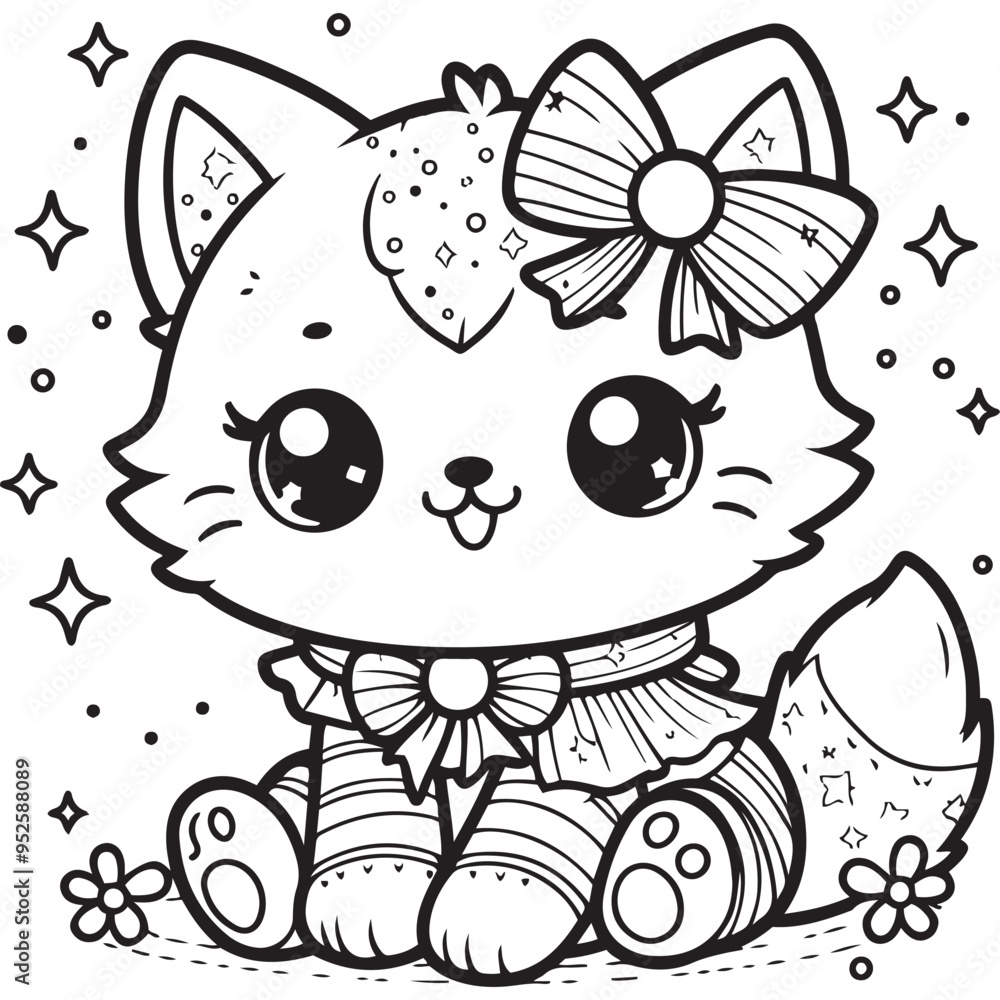Cute cat cartoon line art coloring page for kids. Baby cat animal ...