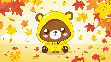 Poster - Cute bear in yellow hoodie sitting on the ground