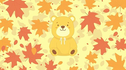 Wall Mural - Cute bear in yellow hoodie sitting on the ground