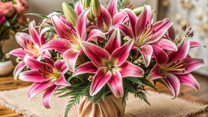 Poster - bouquet of beautiful purple lily flowers.