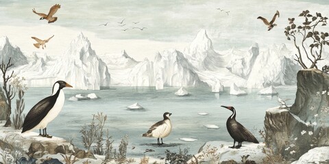 Wall Mural - a beautiful wallpaper vintage, beautiful wallpaper delicate landscapes, vintage, enigmatic antartica