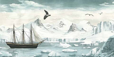 Wall Mural - a beautiful wallpaper vintage, beautiful wallpaper delicate landscapes, vintage, enigmatic antartica