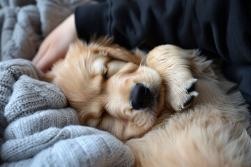 Wall Mural - a dog is sleeping on a person's lap