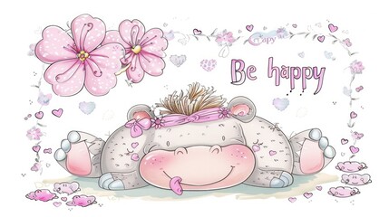 Sticker - Cute cartoon hippopotamus 