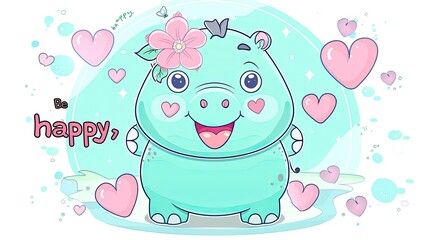 Wall Mural - Cute cartoon hippopotamus 