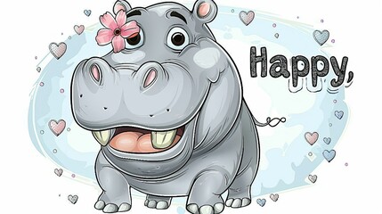 Wall Mural - Cute cartoon hippopotamus 