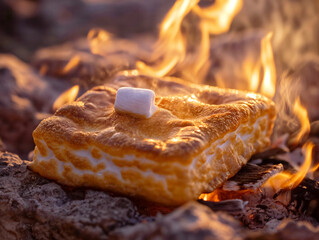 Wall Mural - A marshmallow is on top of a piece of toast that is on a fire