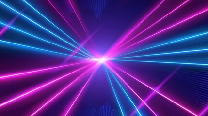 Abstract background with blue and pink laser beams on dark purple background. Neon lights in retro style.