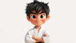 © missisya - Cute Cartoon Boy in White Karate Gi Smiling with Arms Crossed
