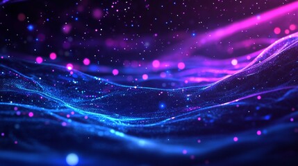 Leinwandbilder - Abstract digital background featuring a blend of glowing lines and dots in a futuristic design, with deep blues and purples creating a high-tech ambiance.