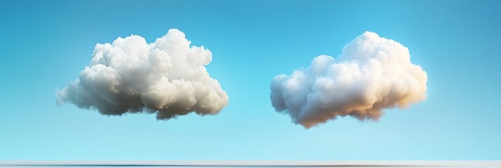 Poster - A serene image featuring two fluffy white clouds against a bright blue sky. The clouds symbolize peace, tranquility, and the vastness of the universe. The clear sky represents hope, optimism, and new 