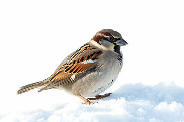 Wall Mural - a bird standing in the snow on a sunny day