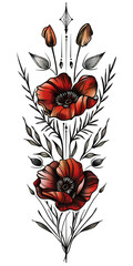 Wall Mural - Tribal Poppy flower Tattoo symmetry very simple traditional tattoo flash styles illustration