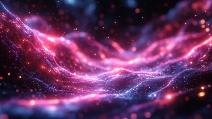 Canvas Print - Abstract cosmic background with glowing ultraviolet neon rays and bright twisted lines of light strings in a cyber network of space and time.