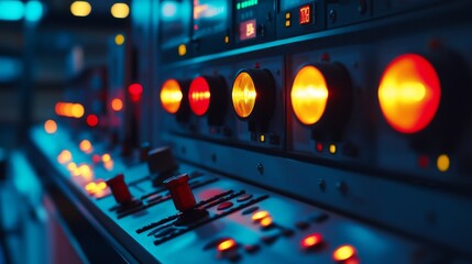 Aufkleber - Close-up of a traffic light control panel with multiple signals, buttons, and switches, set in a control room or traffic management center.