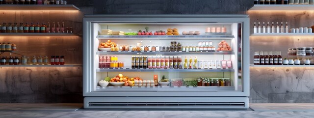 Wall Mural - Refrigerated Display of Fresh Produce and Beverages in a Modern Market