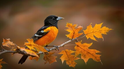 Sticker - an orange and black bird perched on a branch