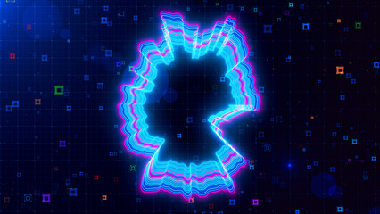 A vibrant digital artwork of Germany map outlined with neon lines, set against a futuristic grid background with colorful abstract HUD squares.