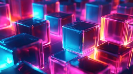 Wall Mural - Neon Cubes Abstract 3D Illustration