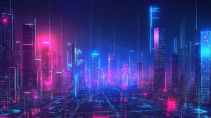 Wall Mural - Cyberpunk Cityscape with Neon Lights