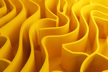 Abstract folded paper effect. Bright colorful yellow background. Maze made of paper. 3d rendering